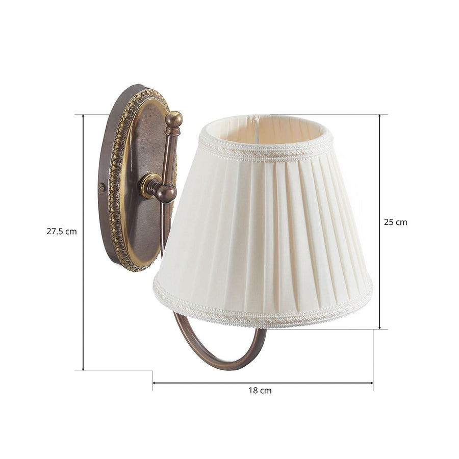 Applique murale Classic en tissu, ivoire et laiton ancien, hauteur 25 cm
