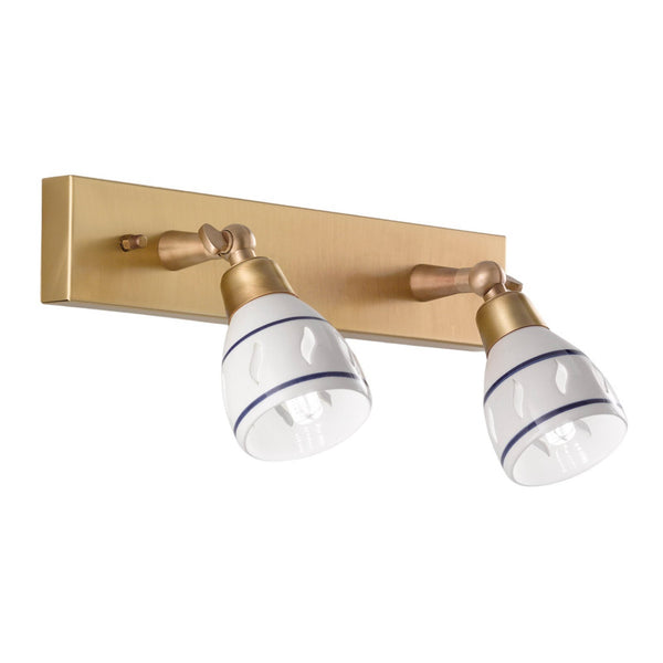 Applique murale Bassano en laiton, blanc, 2 lumières, hauteur 15 cm