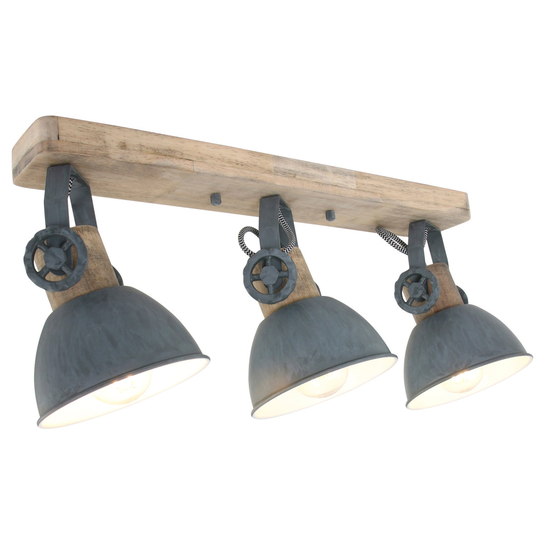 Plafonnier industriel gris 3 spots, barre bois et métal orientable 51 cm | Gearwood