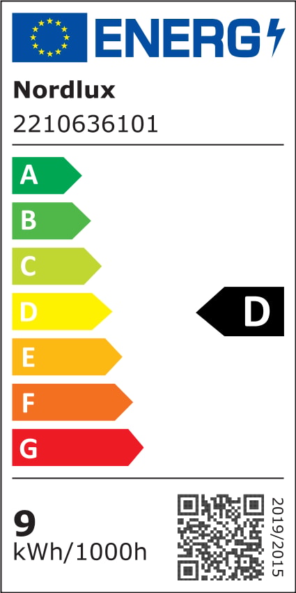 Étiquette énergie européenne classe D, consommation de neuf kWh pour mille heures