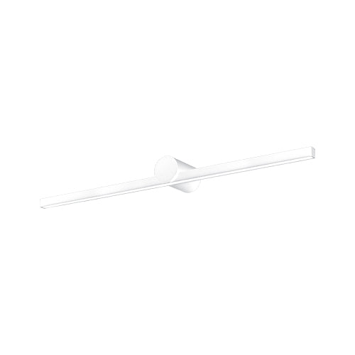Vue de trois quarts du luminaire blanc sur fond neutre, barre allongée horizontale