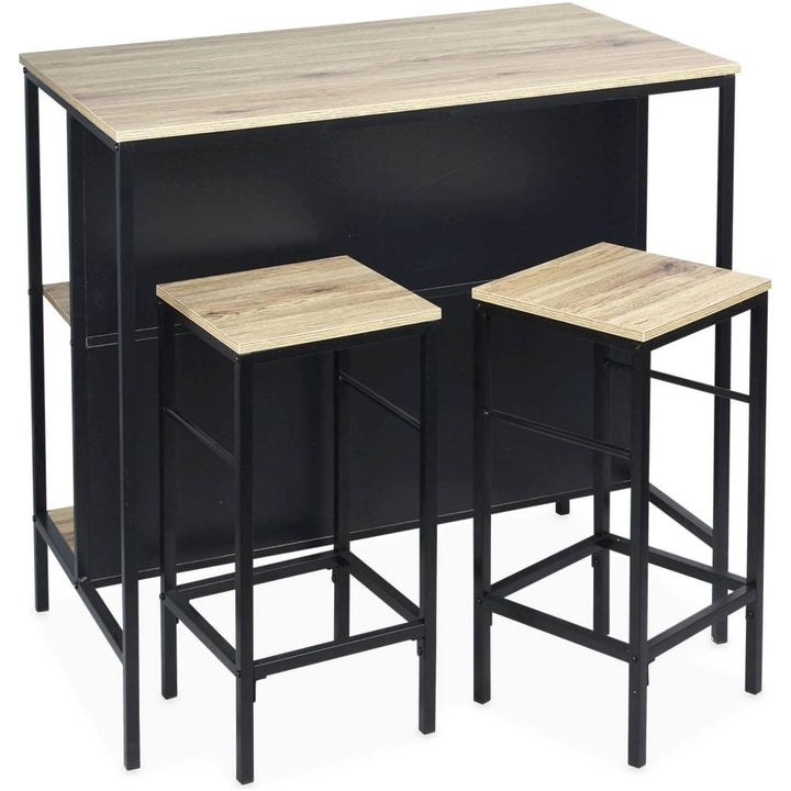 Alice'S Home - Table Haute Deux Tabourets Et Deux Étagères Décor Bois Et Métal. Loft. L 100 X P 60 X H 95Cm | Designix - Amazon    - https://designix.fr/