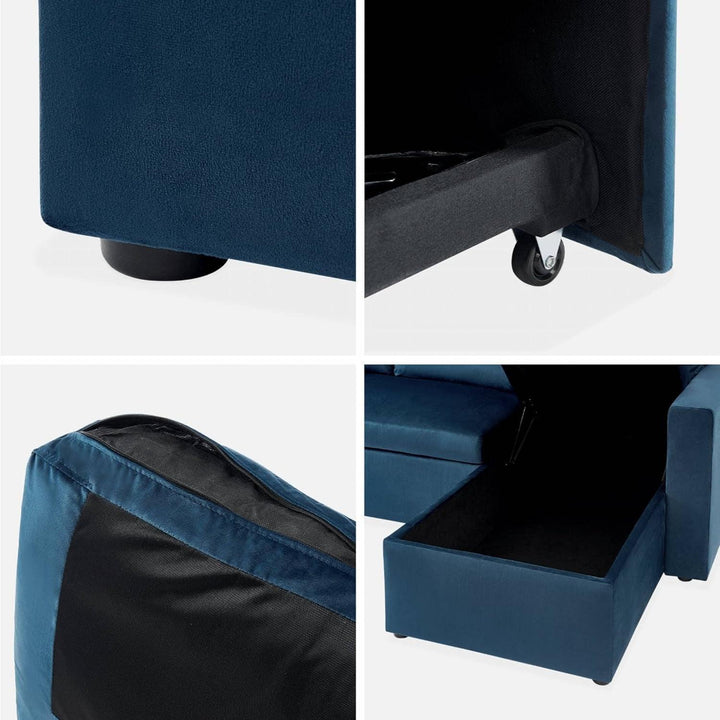 Alice'S Home - Canapé D'Angle Convertible En Velours Bleu Pétrole 3 Places. Fauteuil D'Angle Réversible Coffre Rangement Lit Modulable | Designix -     - https://designix.fr/