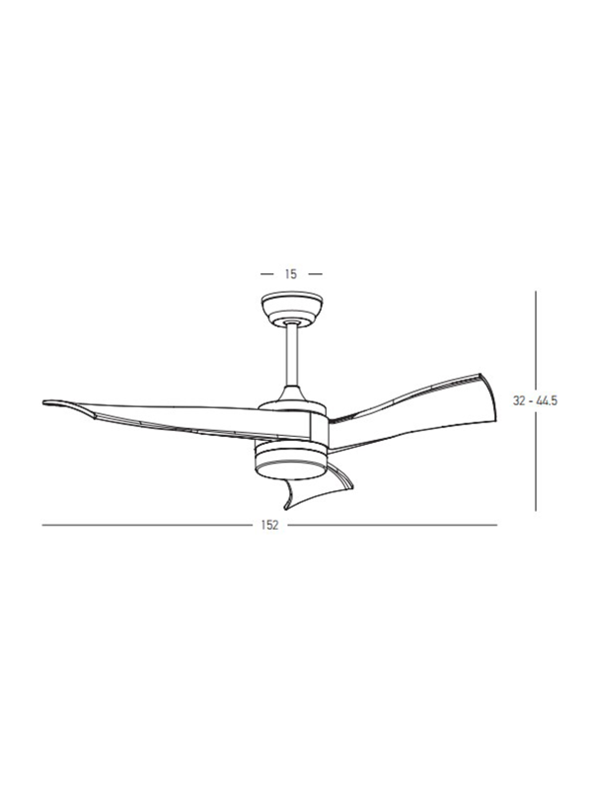 Schéma technique coté : diamètre 152 cm et hauteur de 32 à 44,5 cm