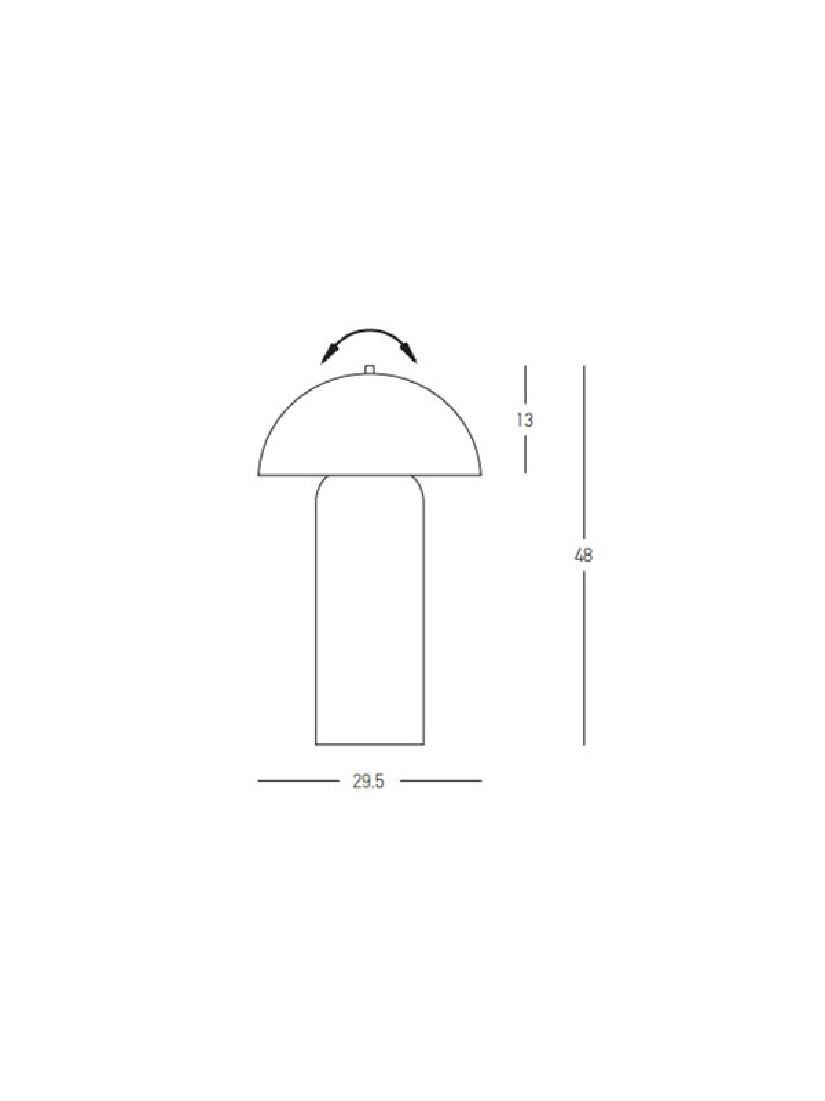 Schéma coté du luminaire avec hauteur totale 48 et largeur 29,5