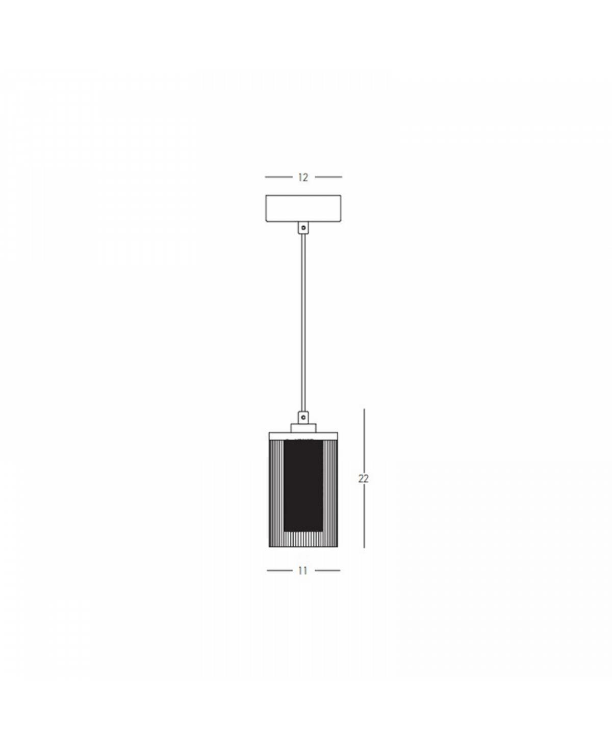 Schéma technique coté de la suspension, avec dimensions du pavillon et hauteur.