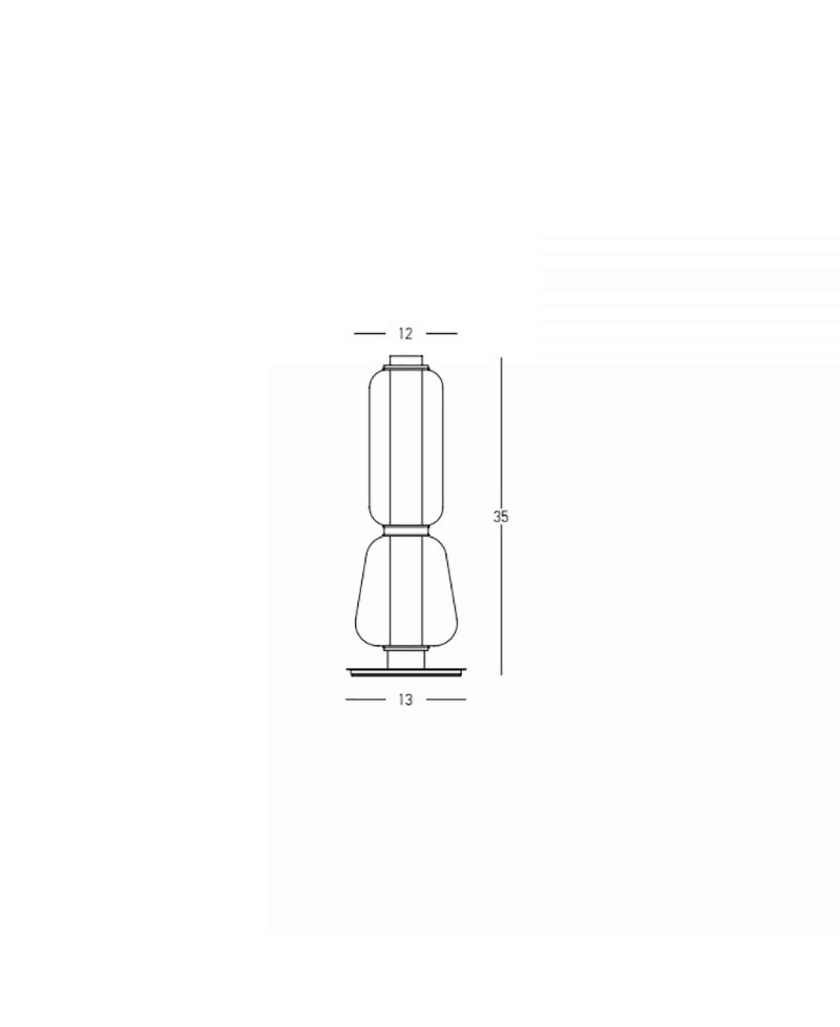 Schéma de dimensions de la lampe, largeur douze et hauteur trente-cinq centimètres