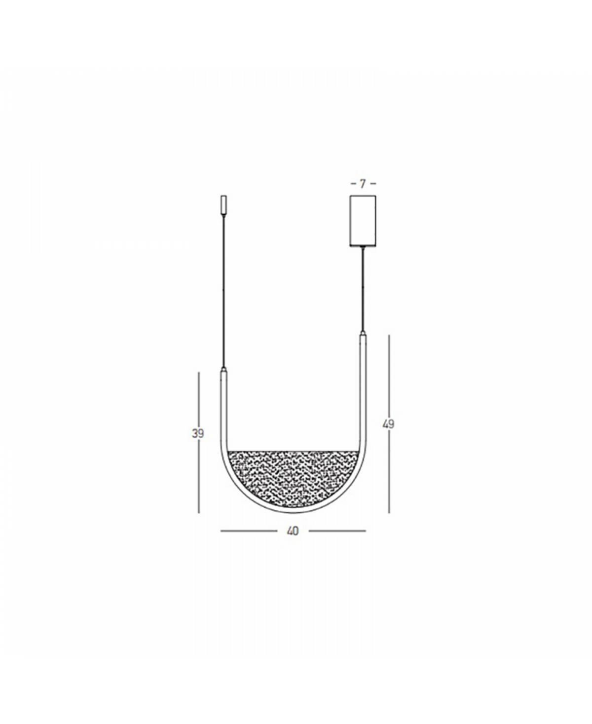 Schéma technique coté : largeur 40 cm, hauteur 49 cm et profondeur 39 cm