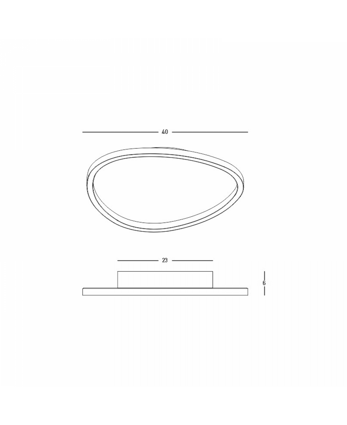 Schéma de dimensions : diamètre 40 cm, base 23 cm et hauteur 6 cm.