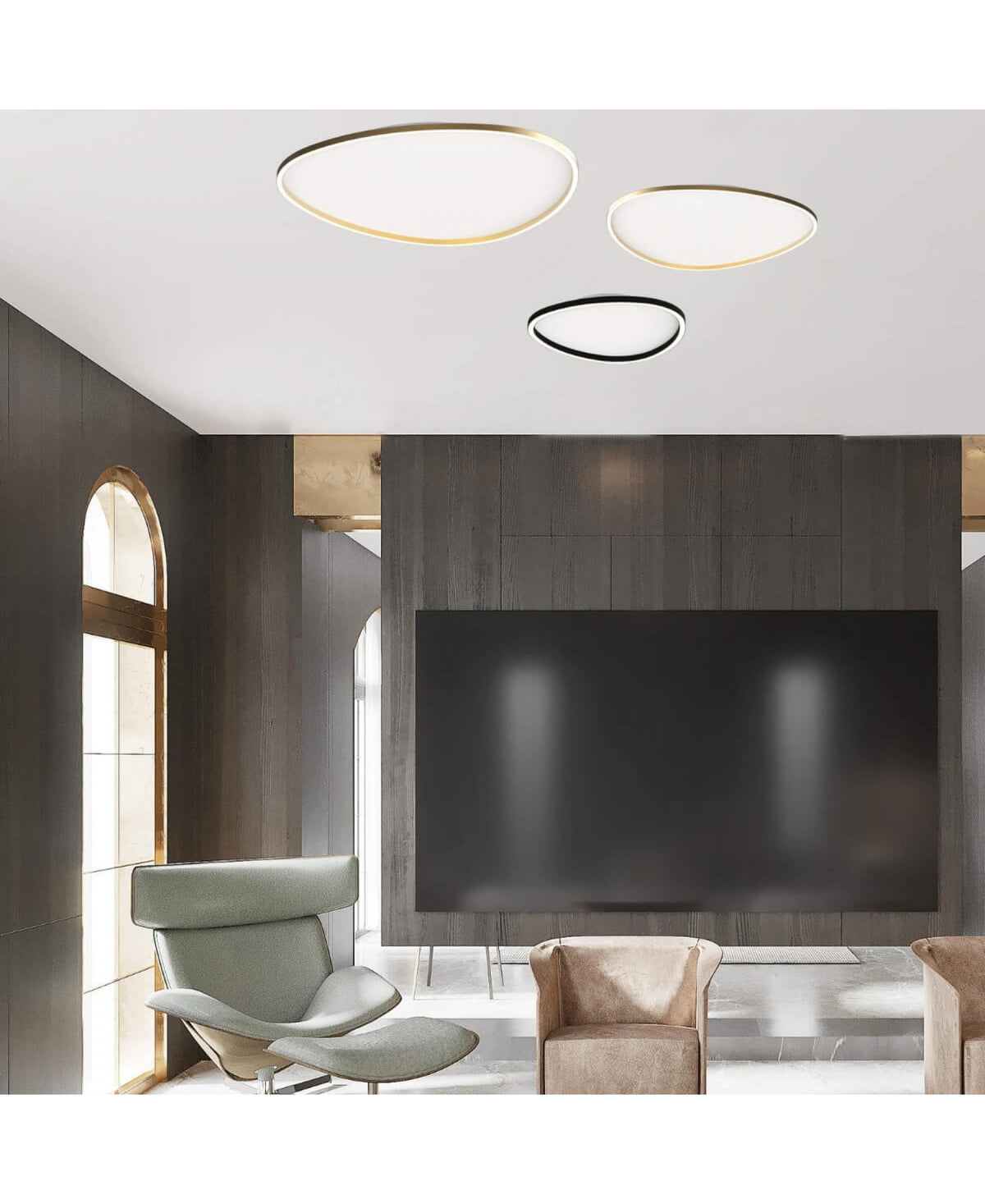 Ambiance intérieure moderne avec plafonniers fins posés sur plafond blanc