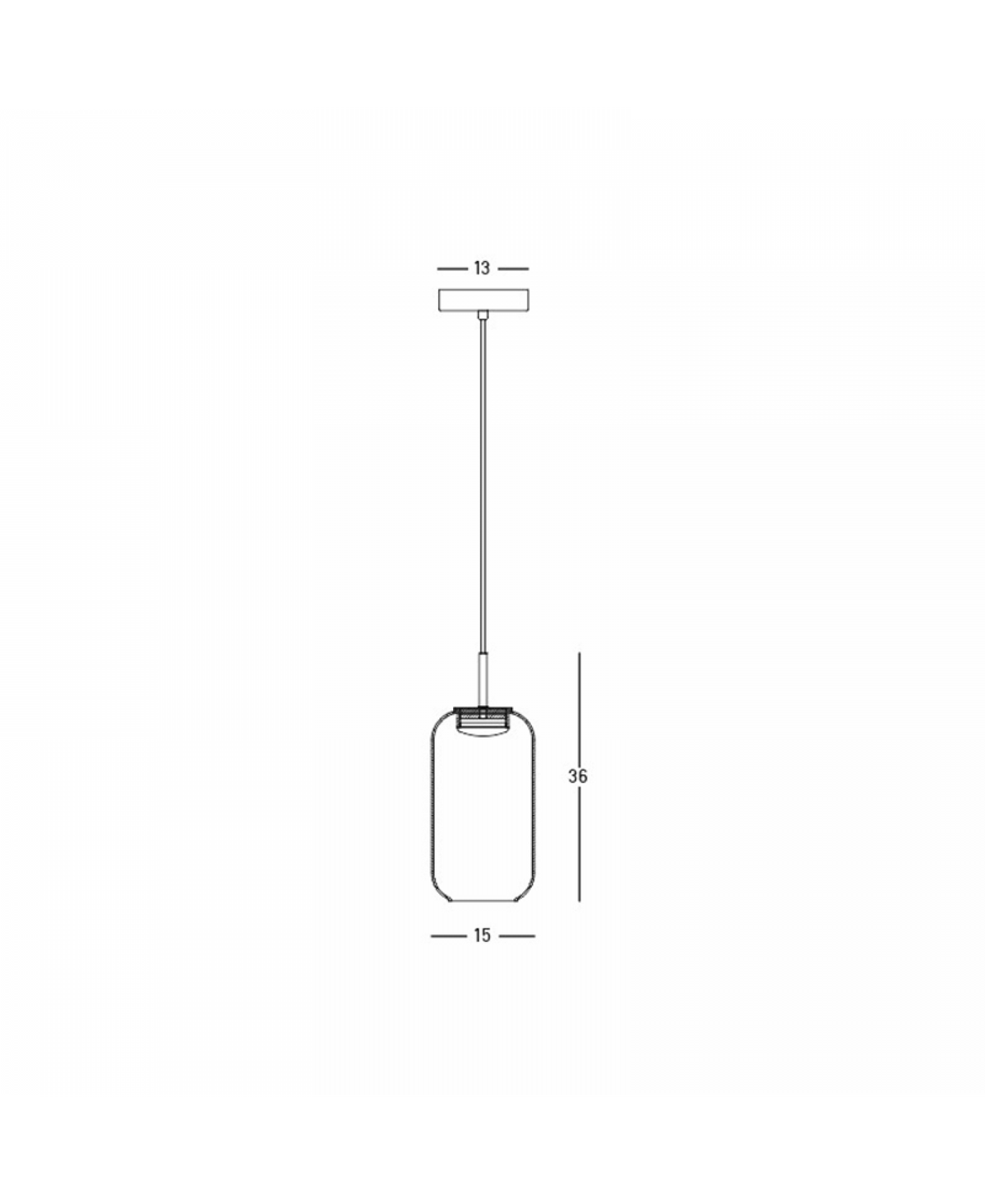 Schéma technique coté du luminaire avec dimensions du diffuseur et de la rosace