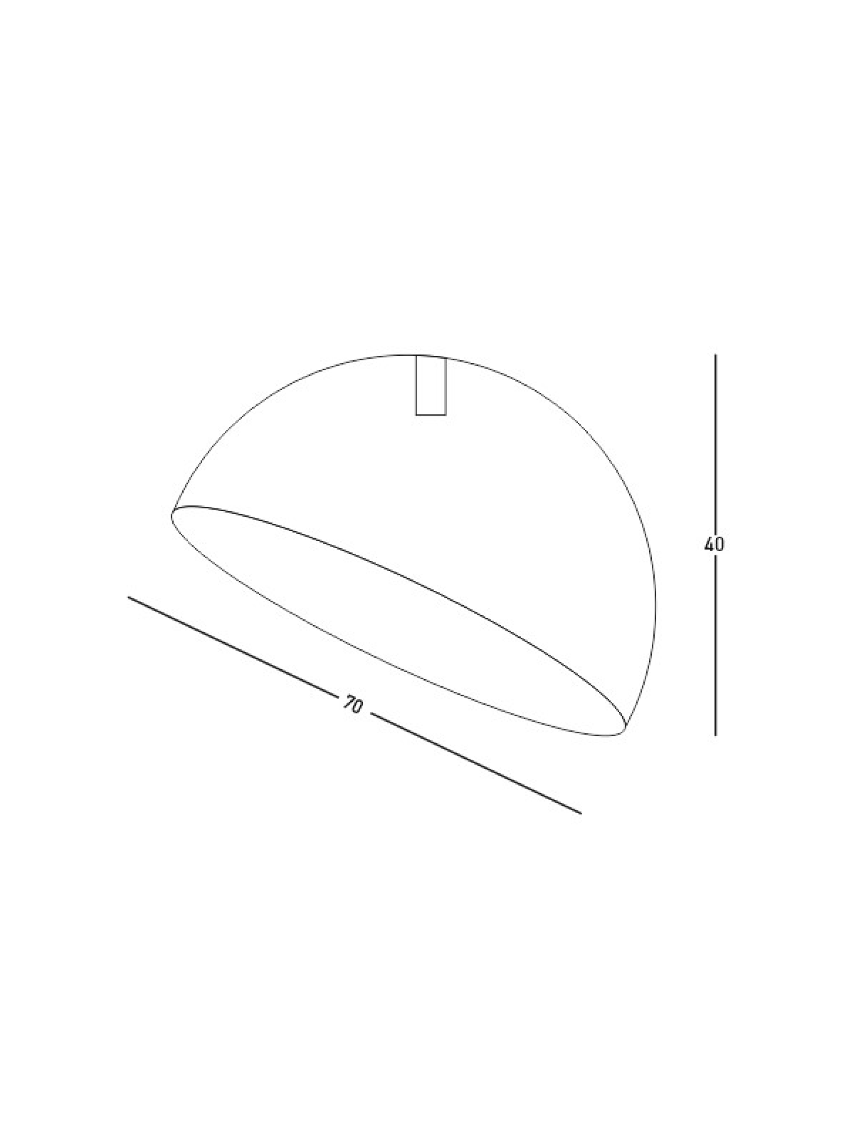 Schéma de dimensions du plafonnier avec largeur 70 cm et hauteur 40 cm.