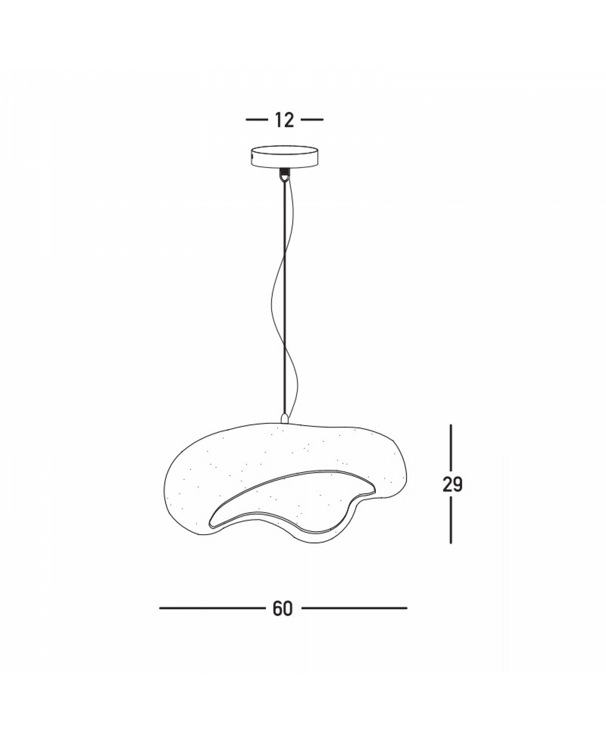 Schéma coté de la suspension : diamètre 60 cm et hauteur 29 cm.