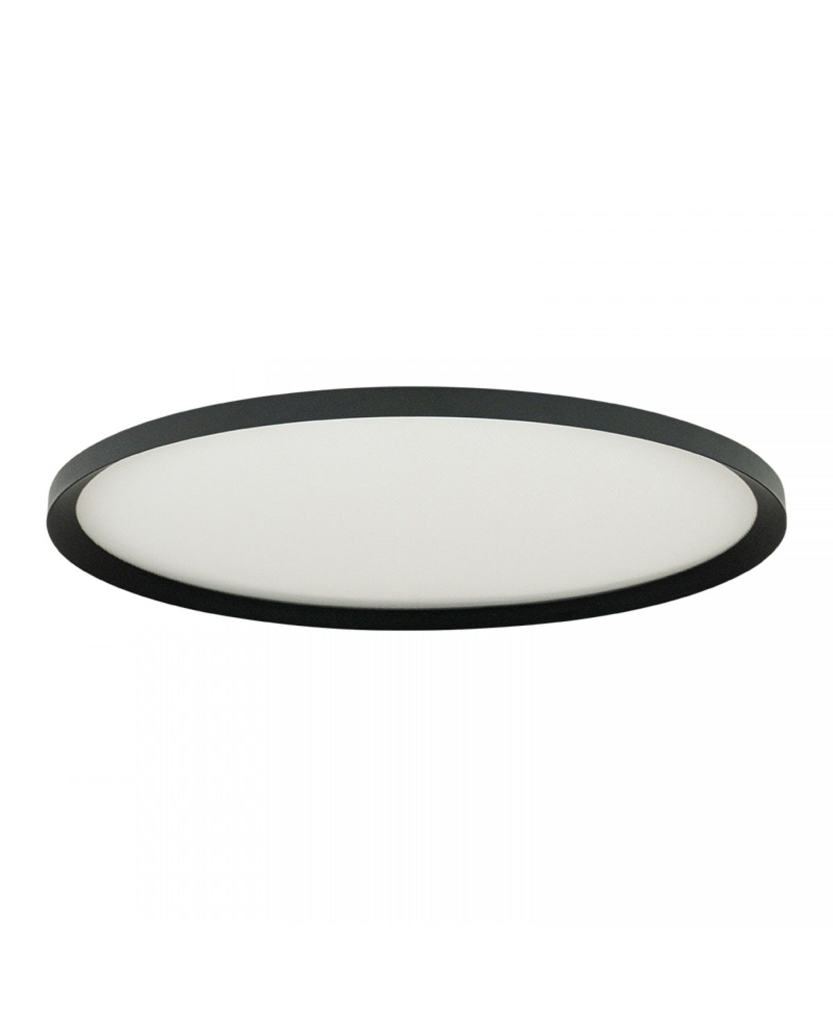 Autre angle du plafonnier, cercle noir fin et diffuseur opalin blanc uniforme