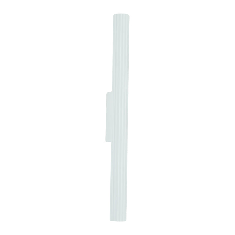 Autre vue de côté du luminaire cylindrique blanc, montrant le boîtier de fixation central.