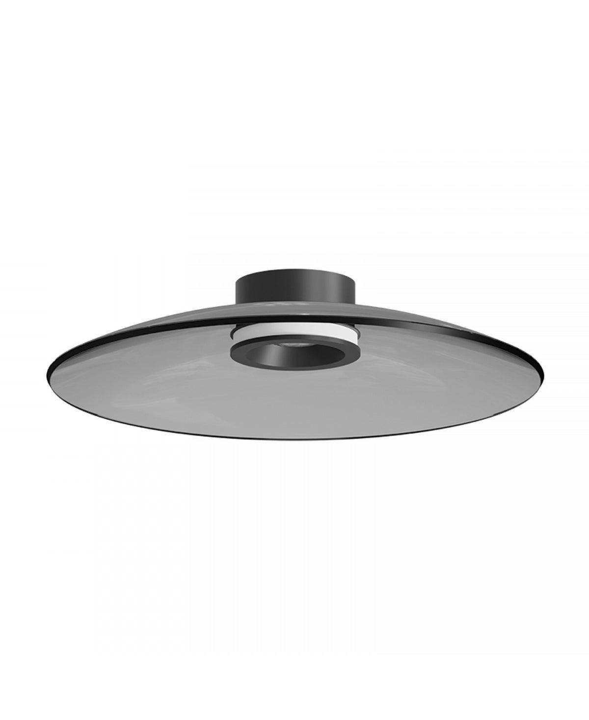 Détail du diffuseur en verre fumé et de la couronne centrale noire du plafonnier