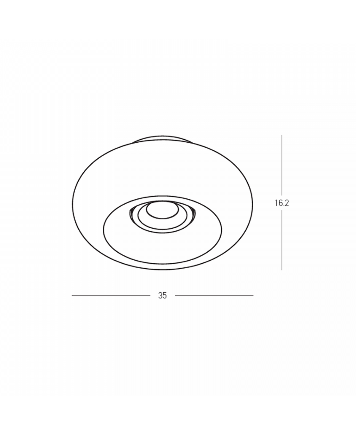 Schéma coté du plafonnier, largeur 35 cm et hauteur 16,2 cm