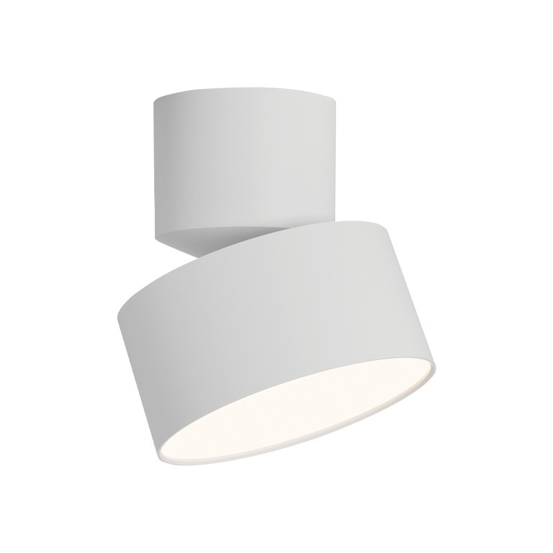 Vue rapprochée du luminaire orientable, diffuseur blanc visible sous le cylindre
