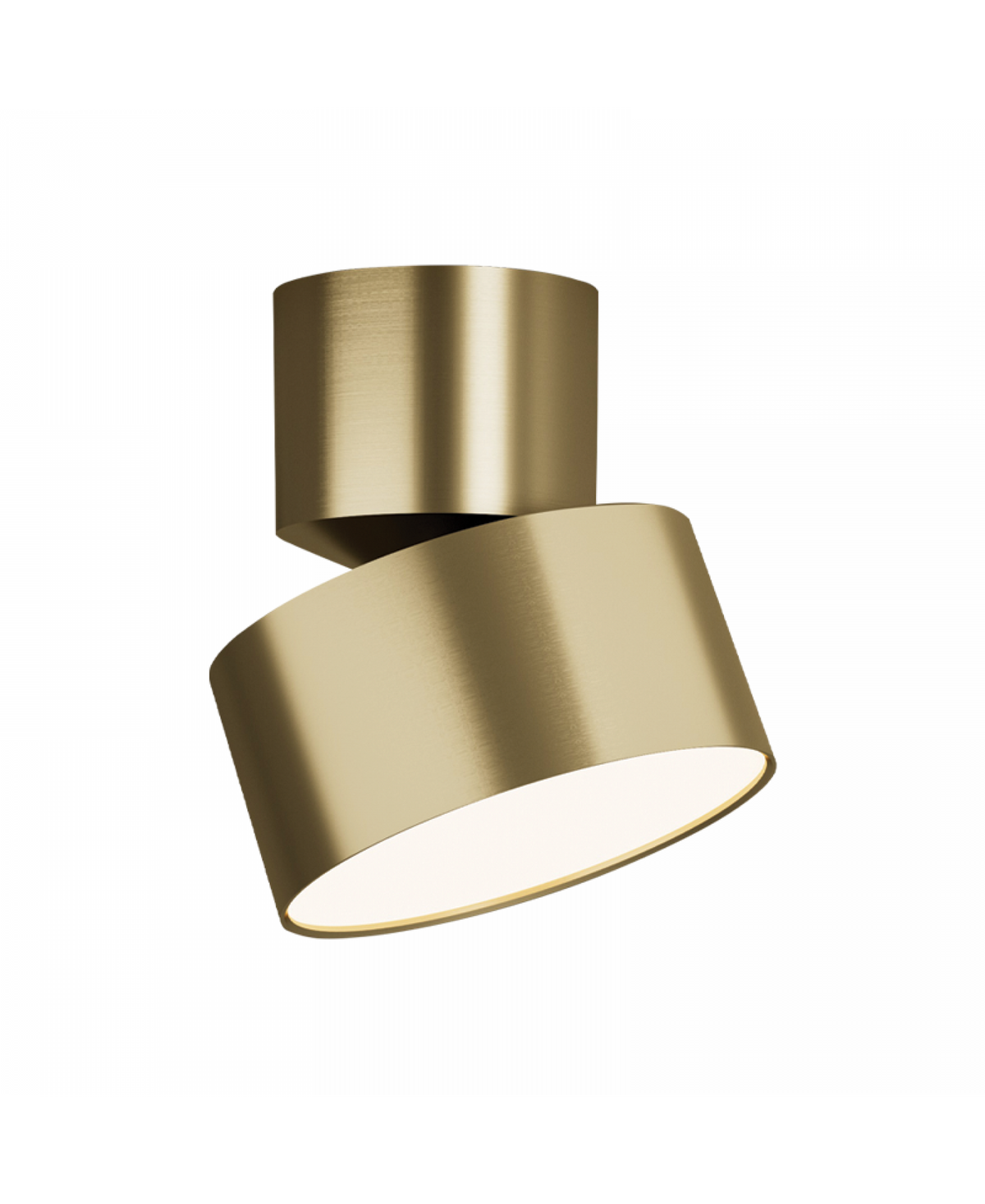 Second angle du plafonnier doré montrant la rotation de la tête cylindrique orientable
