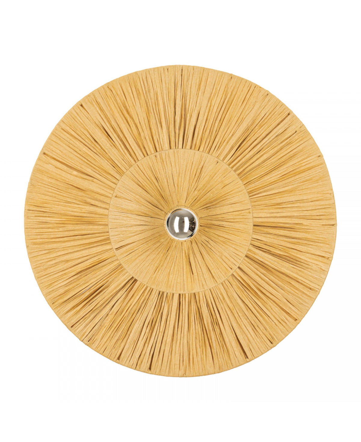 Gros plan de face du diffuseur rond, détail du cabochon métallique central chromé