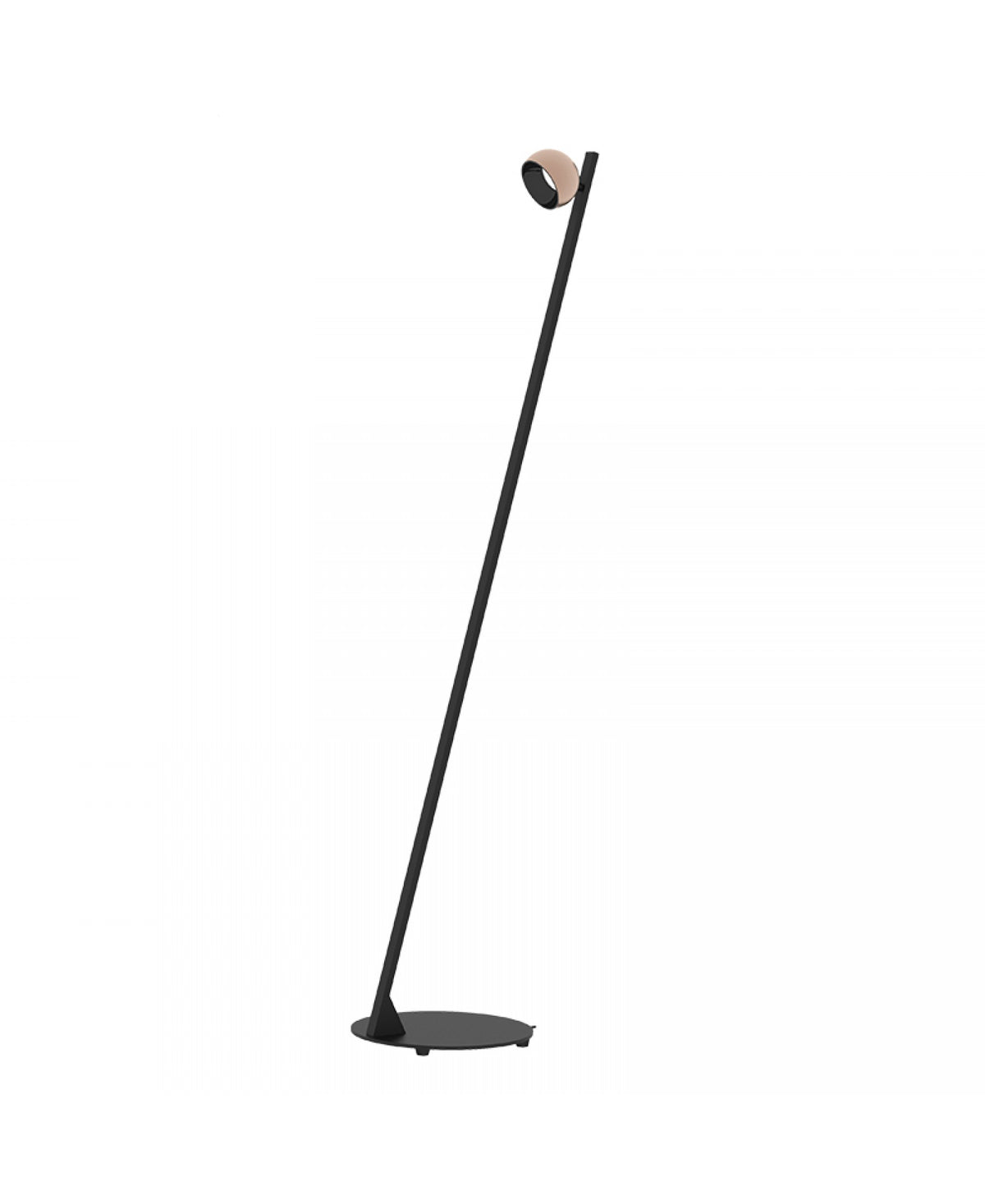 Profil de la lampe au mât fin incliné posé sur socle plat rond