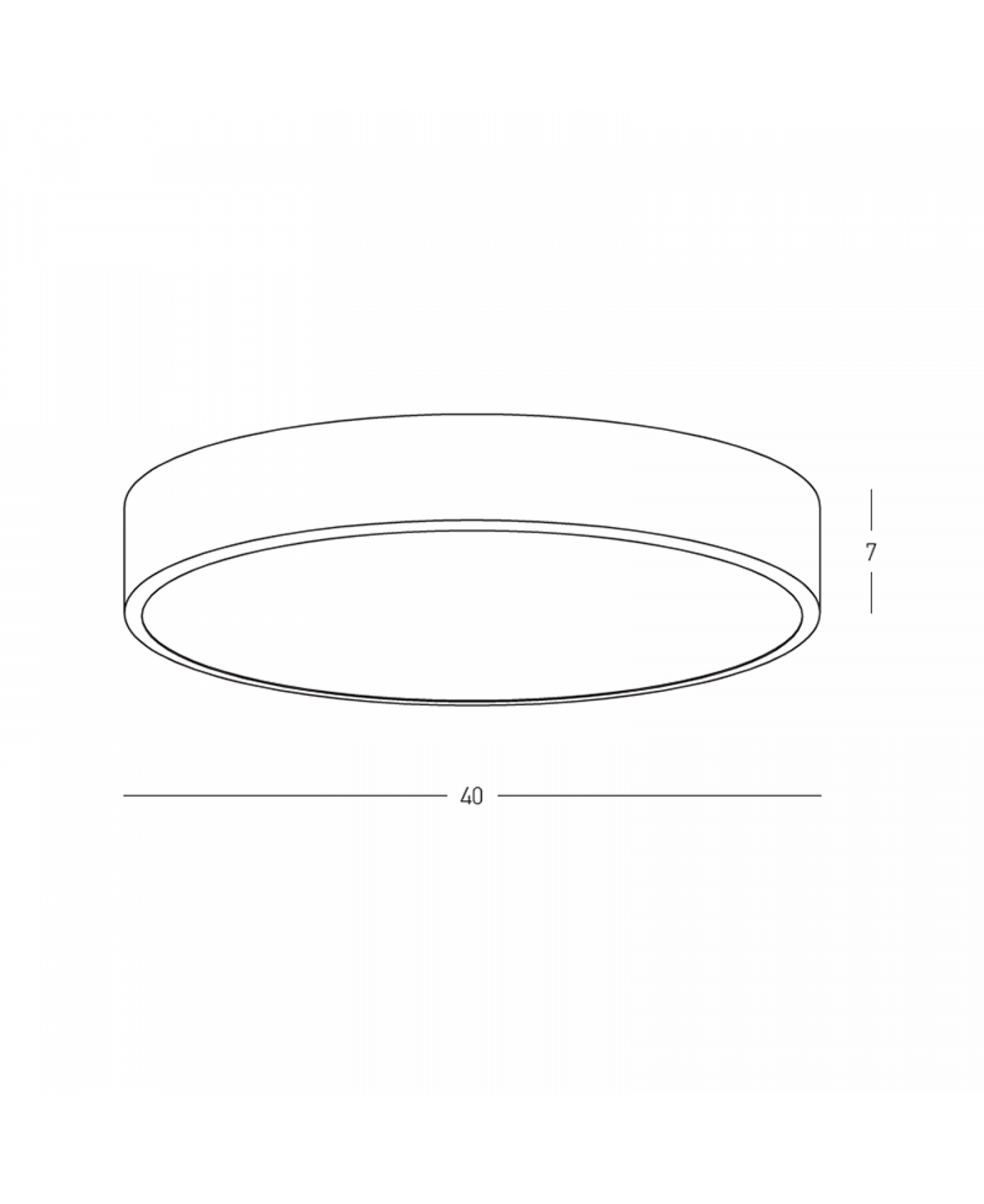 Schéma technique coté du plafonnier : diamètre 400 mm et hauteur 70 mm