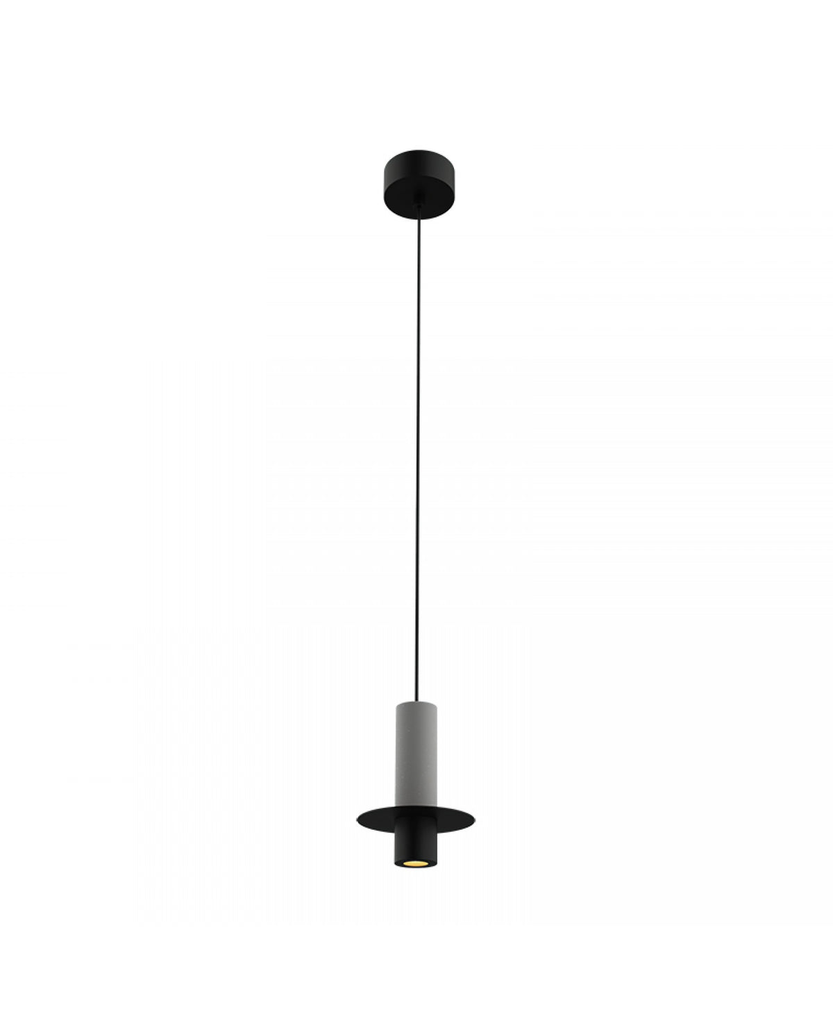 Produit seul de profil, corps cylindrique béton, disque noir et diffuseur bas