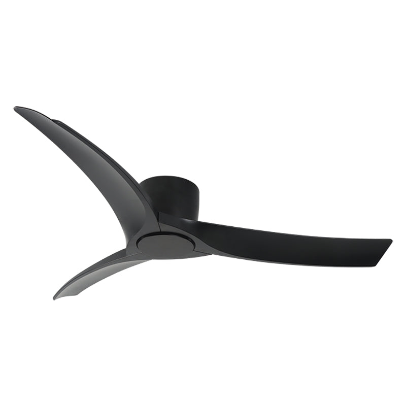 Vue de profil du ventilateur trois pales noires vu de biais