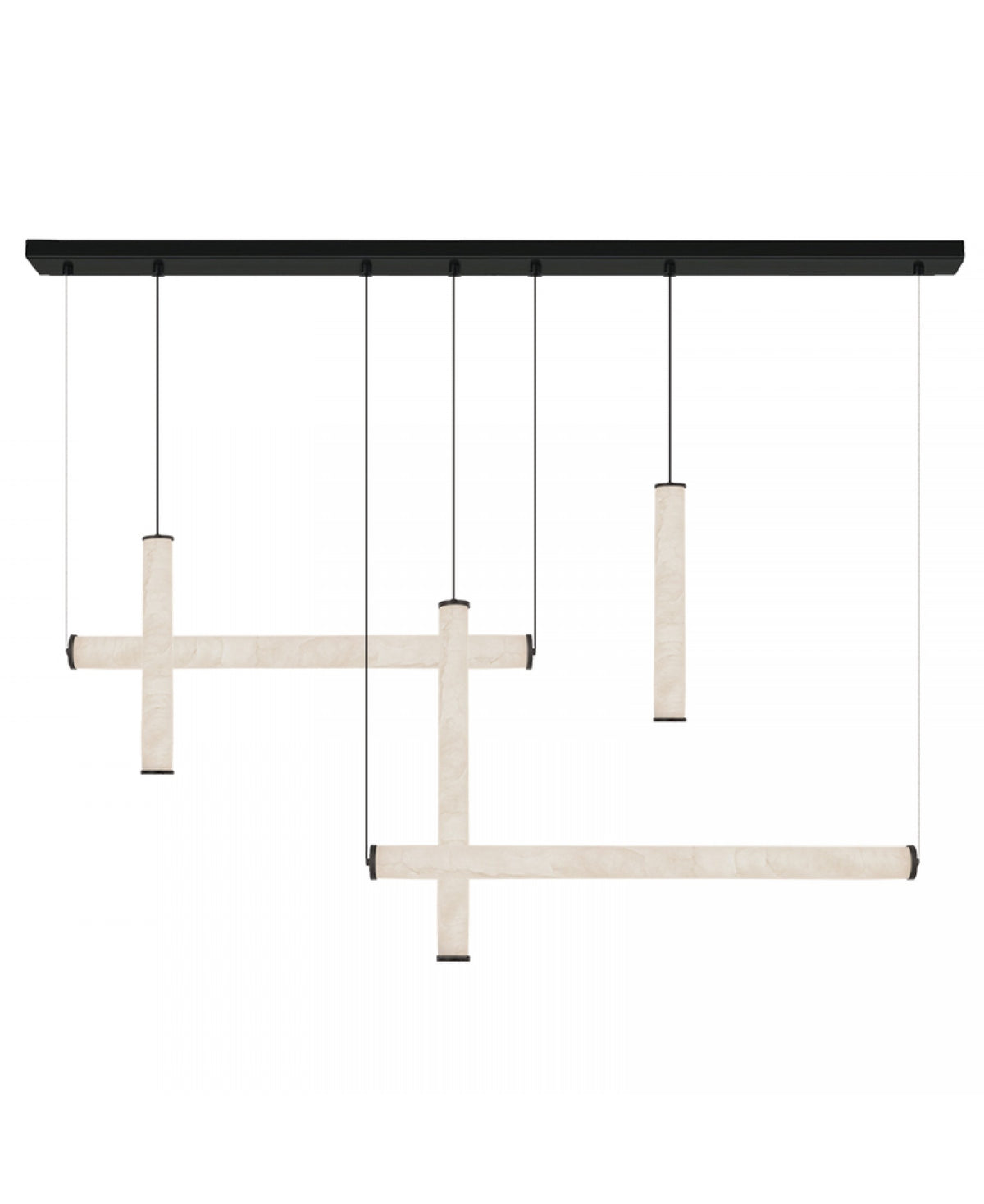 Vue de face du luminaire éteint sur fond blanc avec câbles apparents