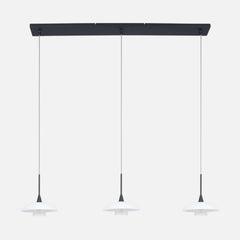 Suspension assiette noire 3 lampes, diffuseurs verre blanc | Tallerken