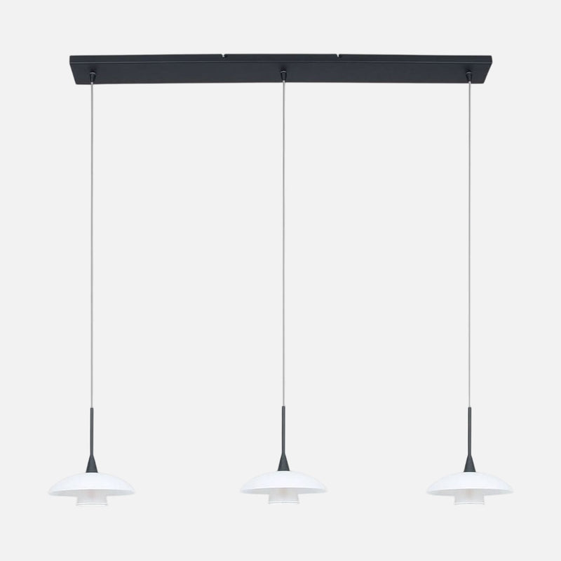 Suspension assiette noire 3 lampes, diffuseurs verre blanc | Tallerken
