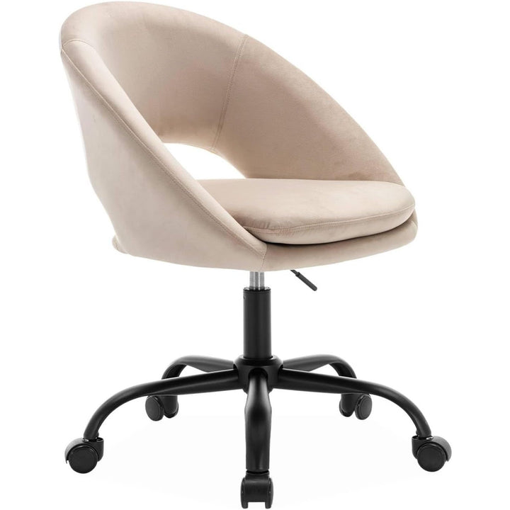 Alice'S Home - Chaise De Bureau Ronde À Roulettes En Velours Blanc Cassé. Pam. L 59 X P 60 X H 79 / 89Cm | Designix - Amazon    - https://designix.fr/