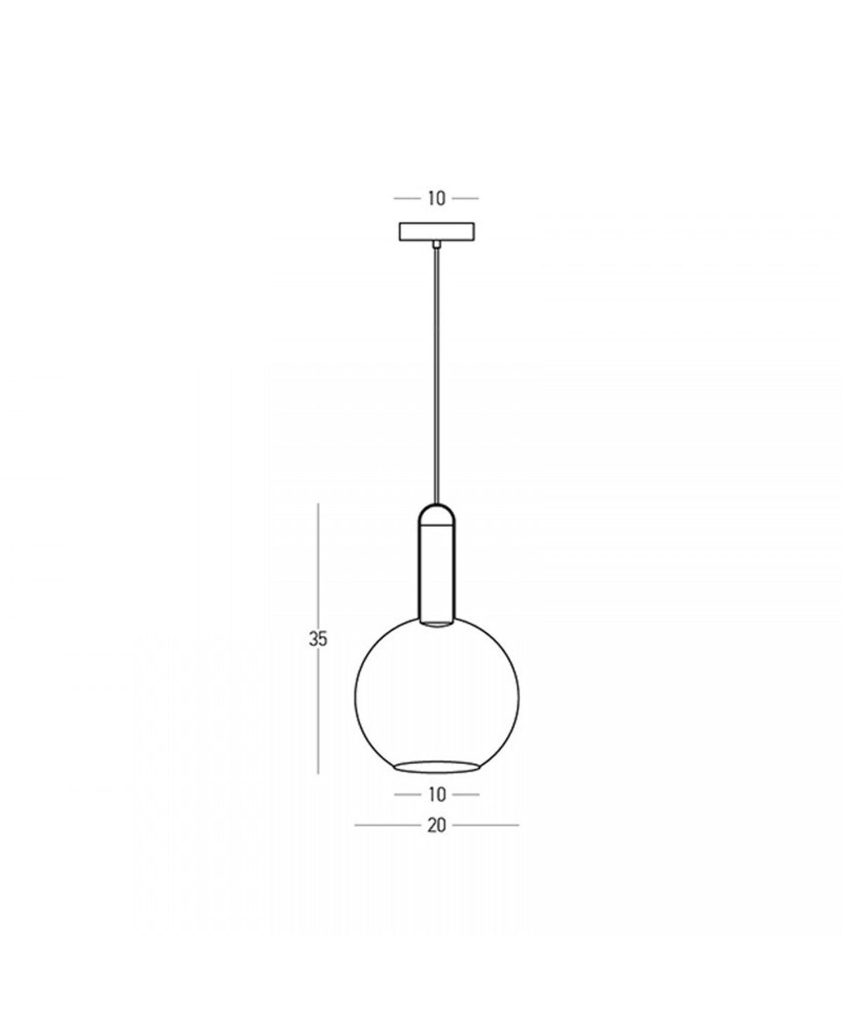 Schéma technique coté : hauteur 35 cm, diamètre 20 cm, rosace 10 cm