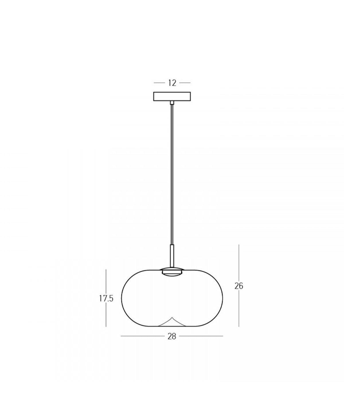 Schéma coté du luminaire avec dimensions du globe et hauteur totale