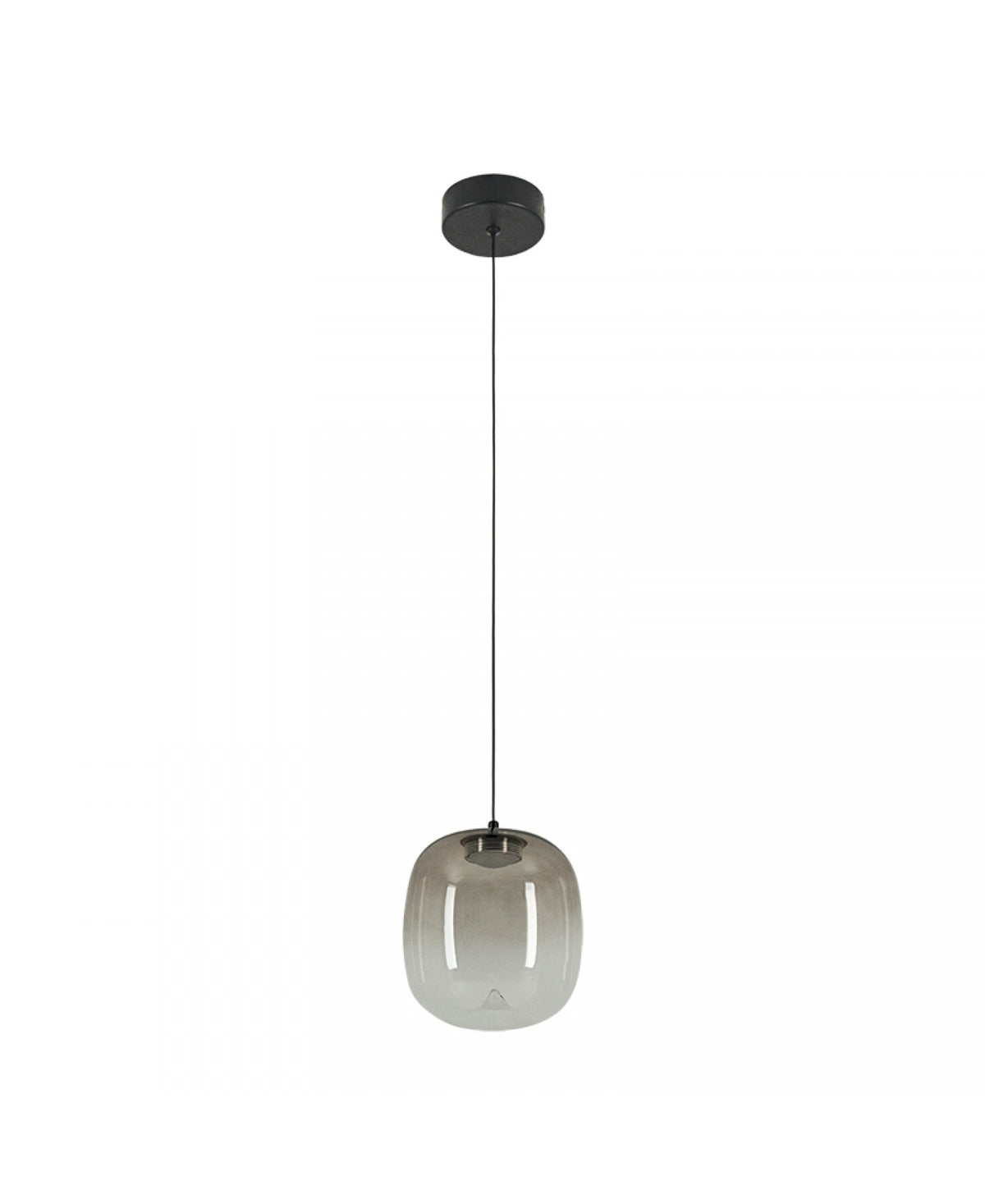 Photo produit du luminaire éteint, verre fumé gris et câble fin sur fond blanc