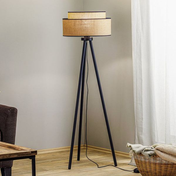 Lampadaire Boho en tissu, marron et noir, hauteur 145 cm