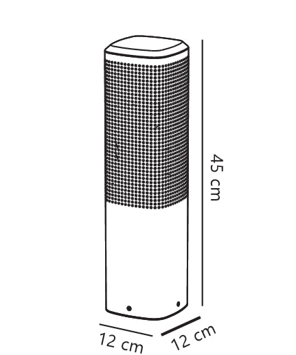 Schéma de dimensions : borne de 45 cm de haut et 12 cm de large.