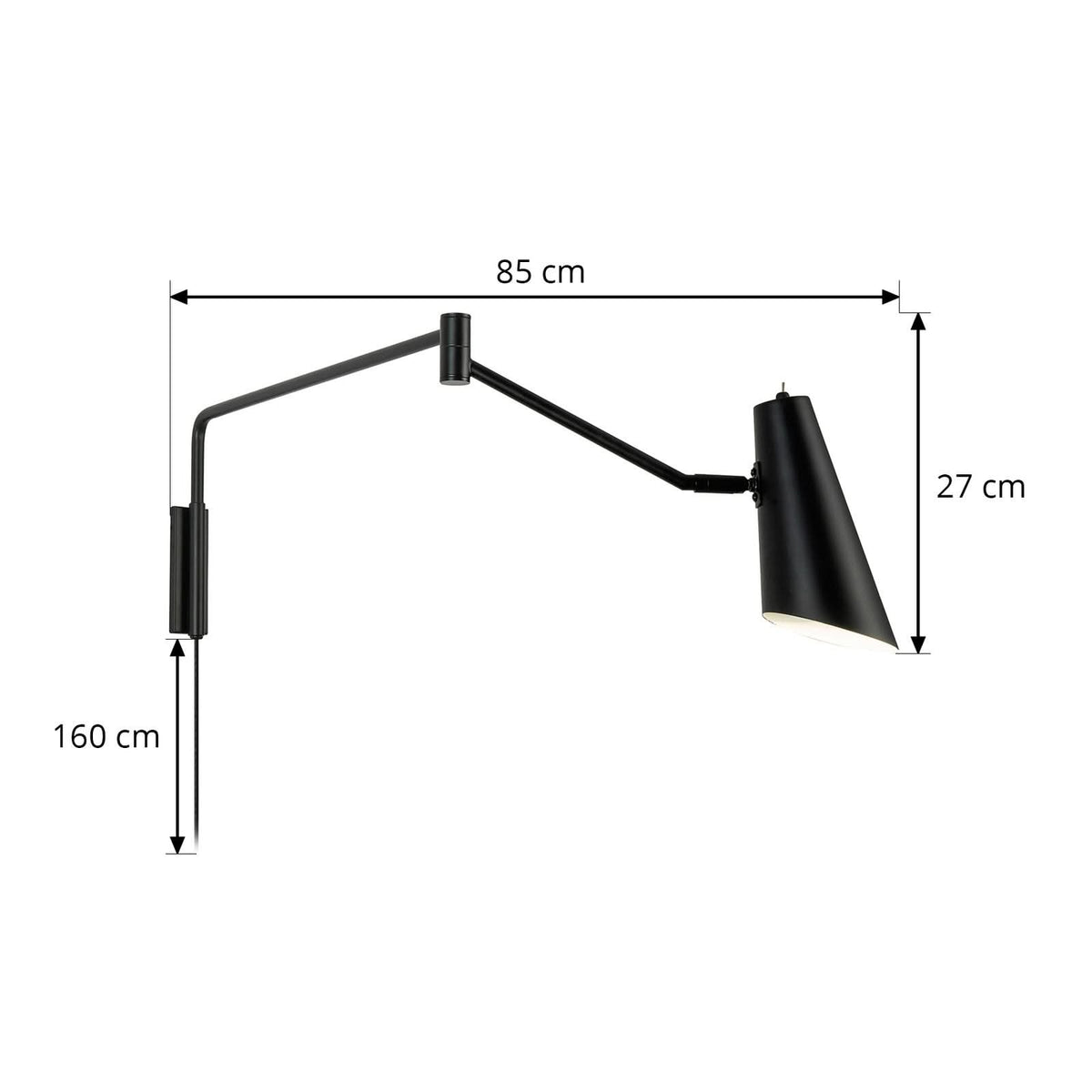 Applique murale Noa en métal, noir mat, hauteur 27 cm