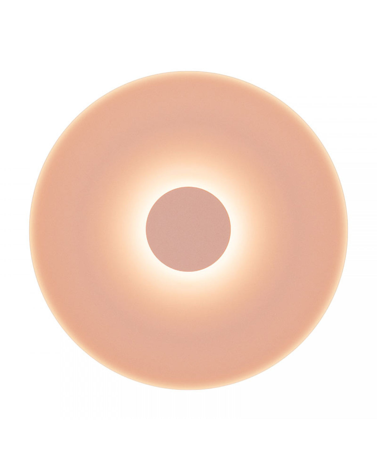 Applique allumée, halo lumineux diffus rayonnant autour de la pastille centrale