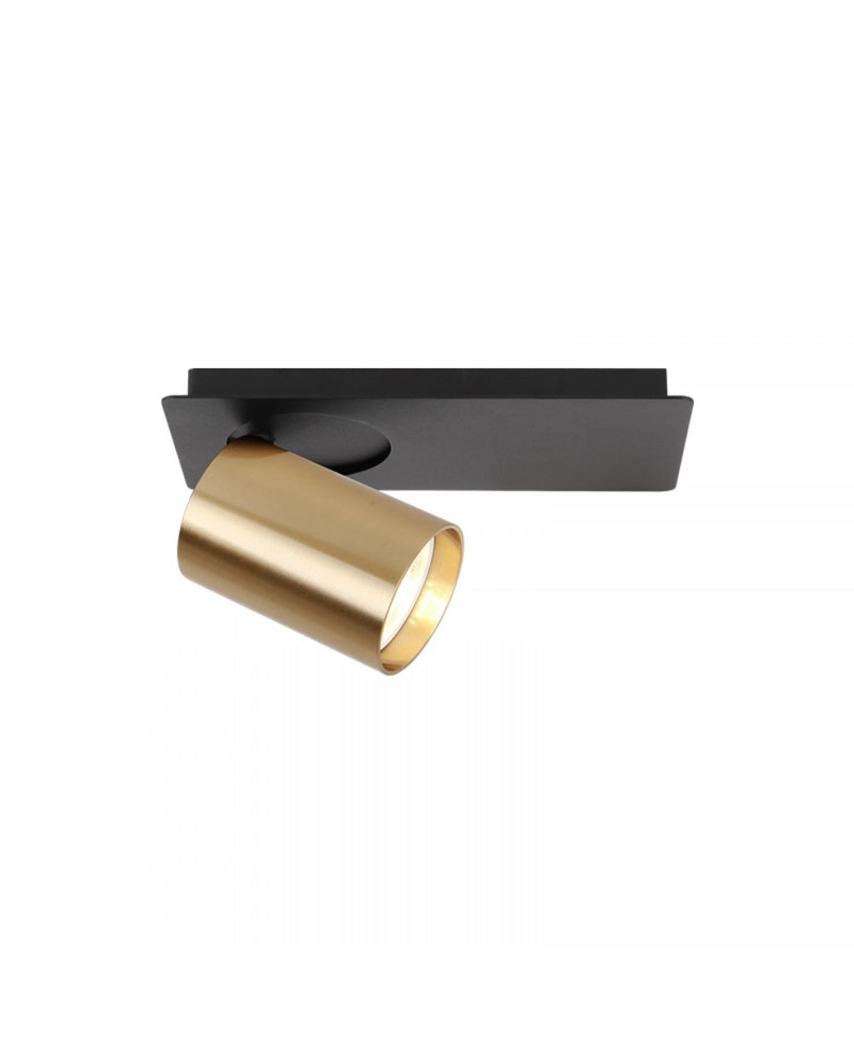 Gros plan rapproché du projecteur doré orientable fixé sur son embase noire