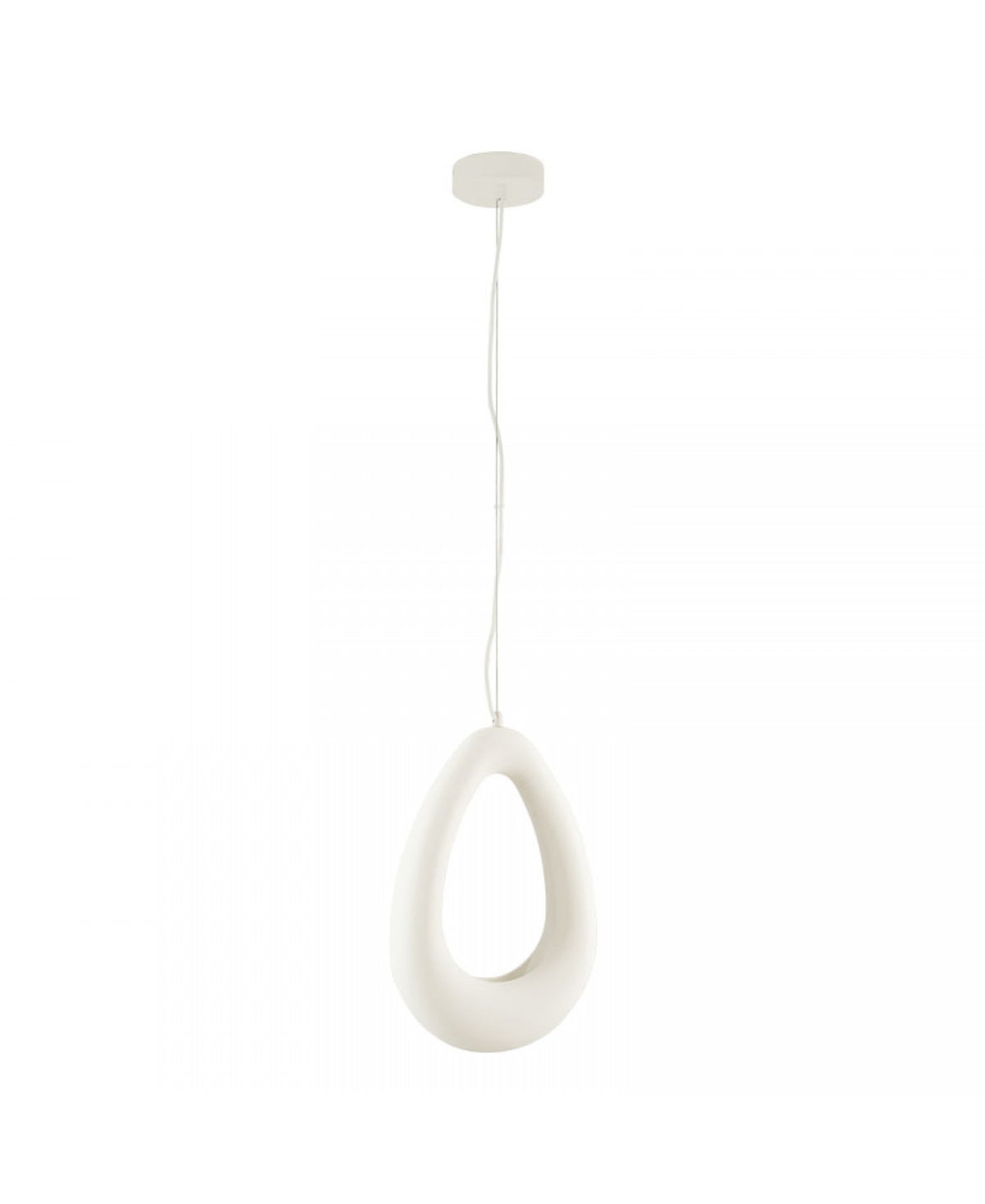 Produit seul de face : anneau en gypse blanc avec câble et rosace de plafond.