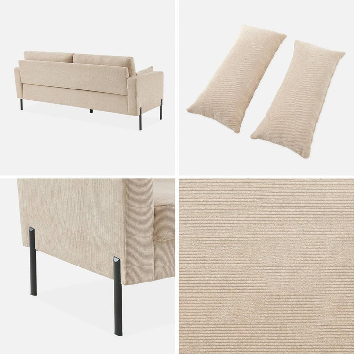 Alice'S Home - Canapé En Velours Côtelé Beige - Bjorn - Canapé 3 Places Fixe Droit Pieds Métal | Designix -     - https://designix.fr/