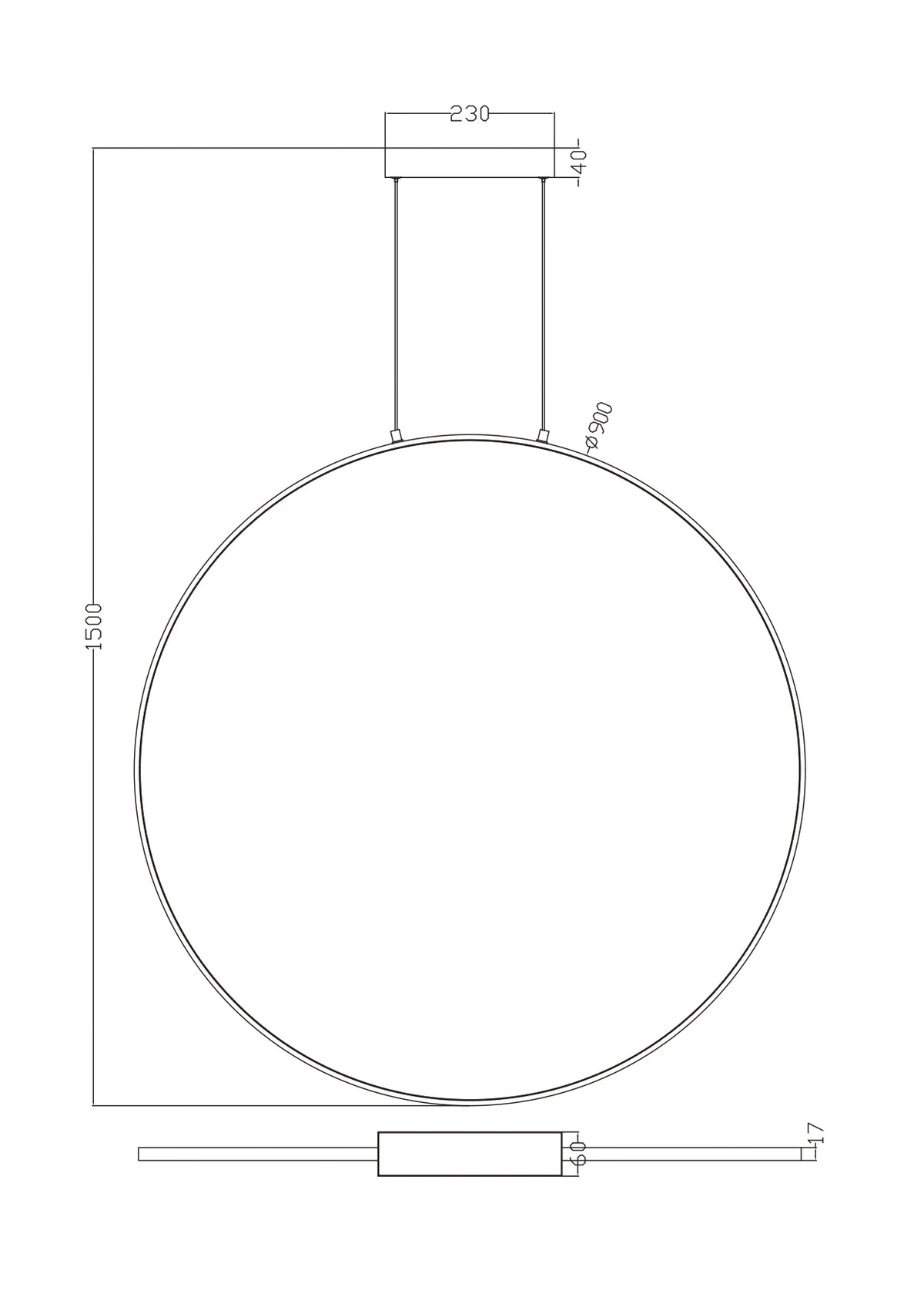 Suspension Rascal noire, H 90 cm