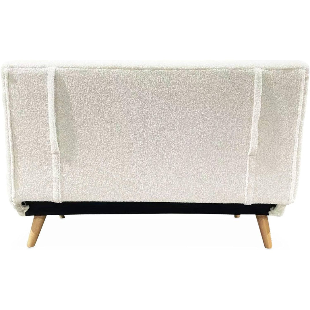 Alice'S Home - Canapé Convertible En Tissu Bouclettes Blanches- Guesta - 2 Places Scandinave. Pieds Bois Foncé. Banquette. Dossier Inclinable | Designix -     - https://designix.fr/