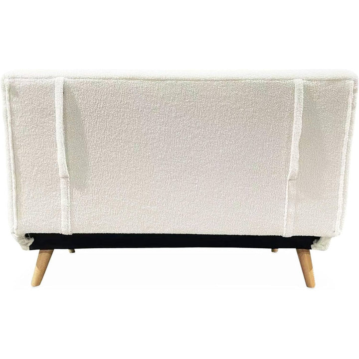 Alice'S Home - Canapé Convertible En Tissu Bouclettes Blanches- Guesta - 2 Places Scandinave. Pieds Bois Foncé. Banquette. Dossier Inclinable | Designix -     - https://designix.fr/