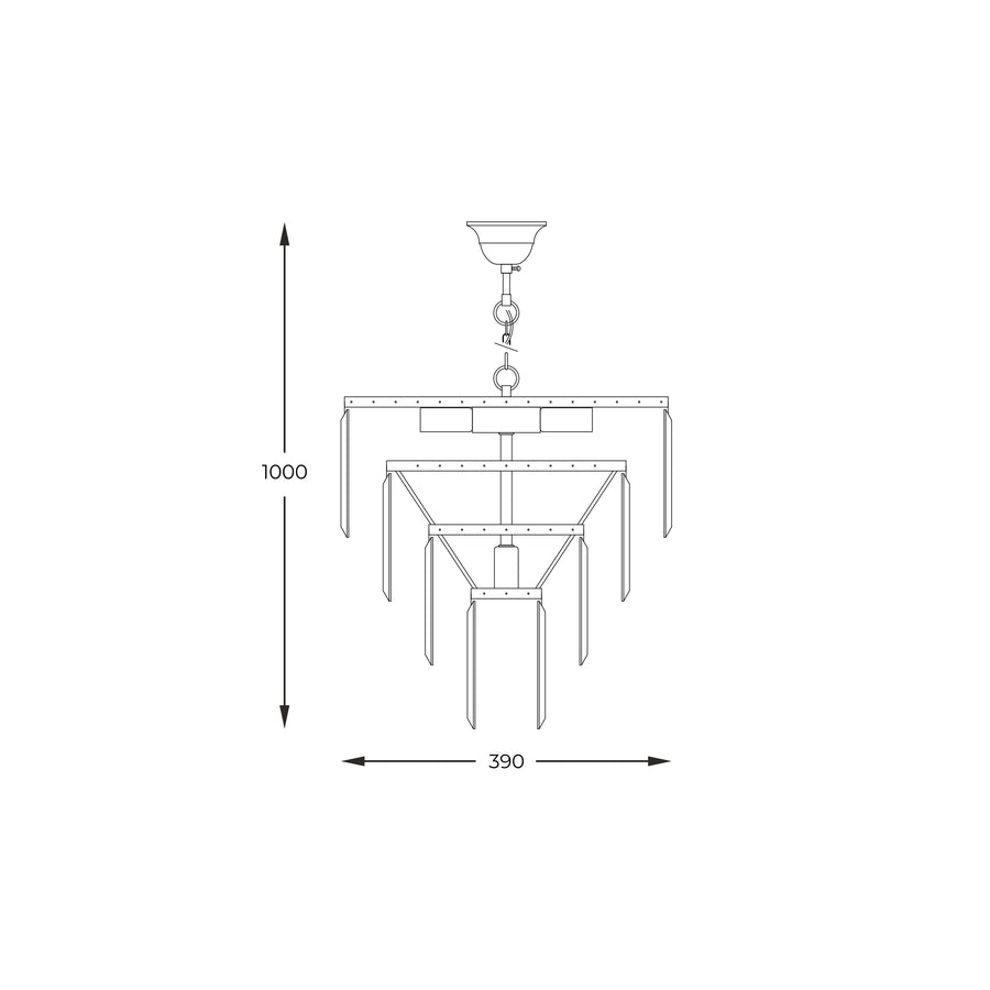 Schéma technique côté du luminaire : hauteur totale 1000 mm et largeur 390 mm.