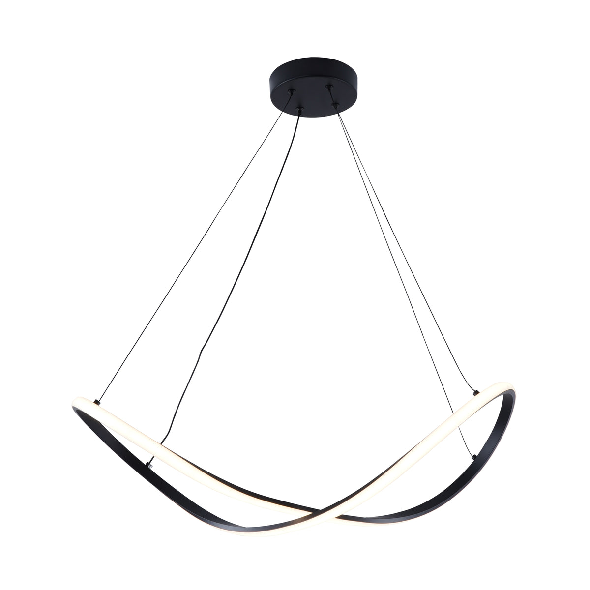 Second angle du luminaire suspendu, structure noire et rubans LED blancs