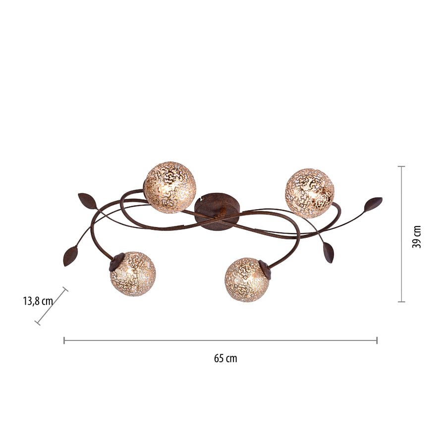 Plafonnier Greta 4 lumières rouille et doré