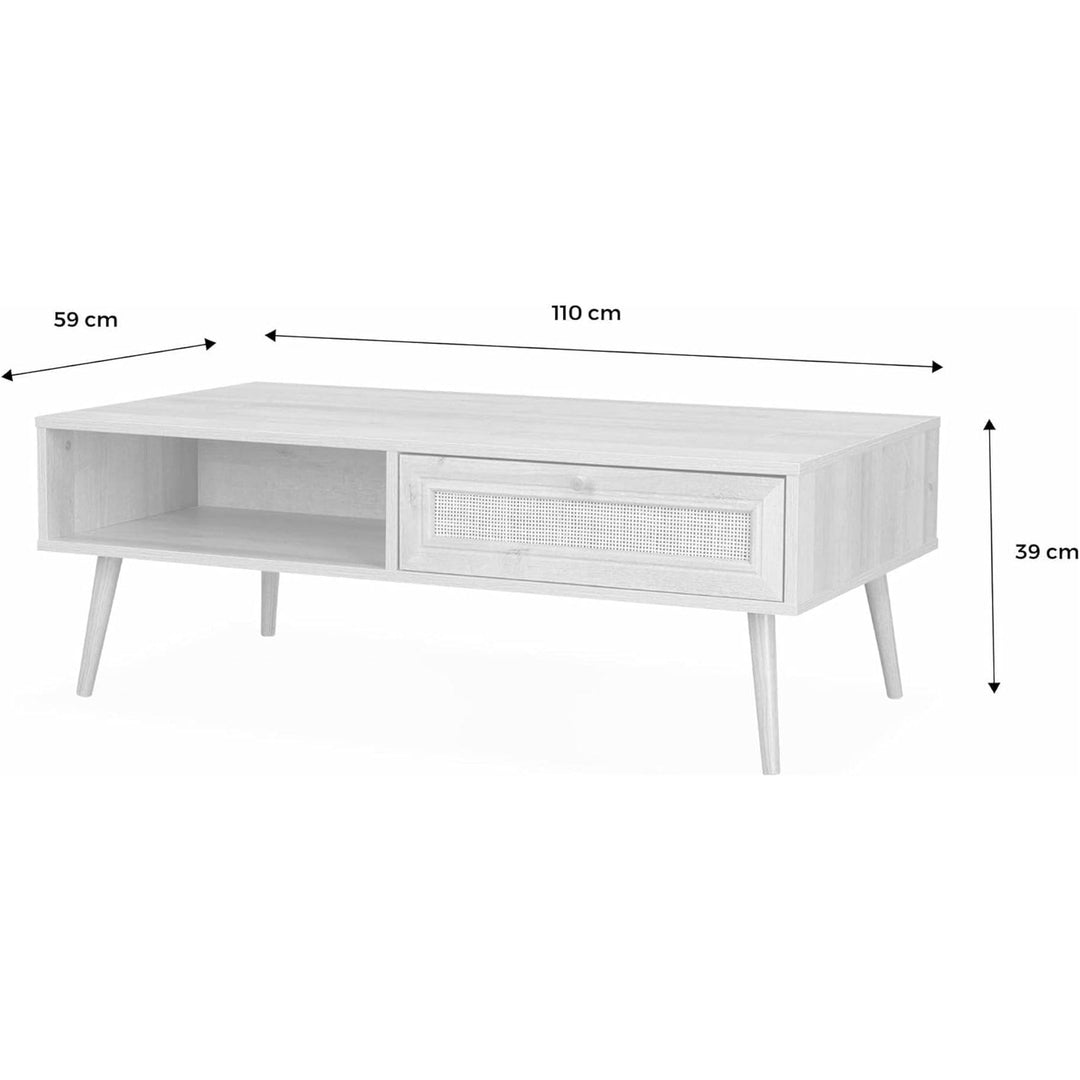 Alice'S Home - Table Basse En Cannage 110X59X39Cm - Bohème - Noir. 1 Tiroir. 1 Espace De Rangement. Pieds Scandinaves | Designix - Amazon    - https://designix.fr/