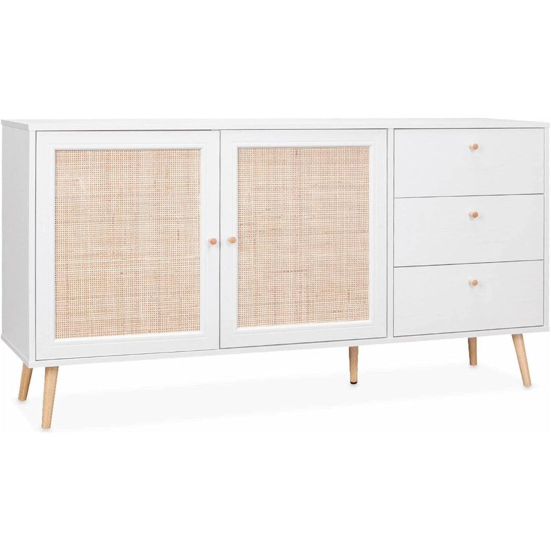 Alice'S Home - Buffet De Rangement Blanc En Cannage 2 Portes 3 Tiroirs L150 X L39 X H79Cm - Bohème | Designix - Amazon    - https://designix.fr/